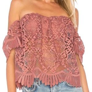 Off-Shoulder Lace Crochet Top - Dusty Rose